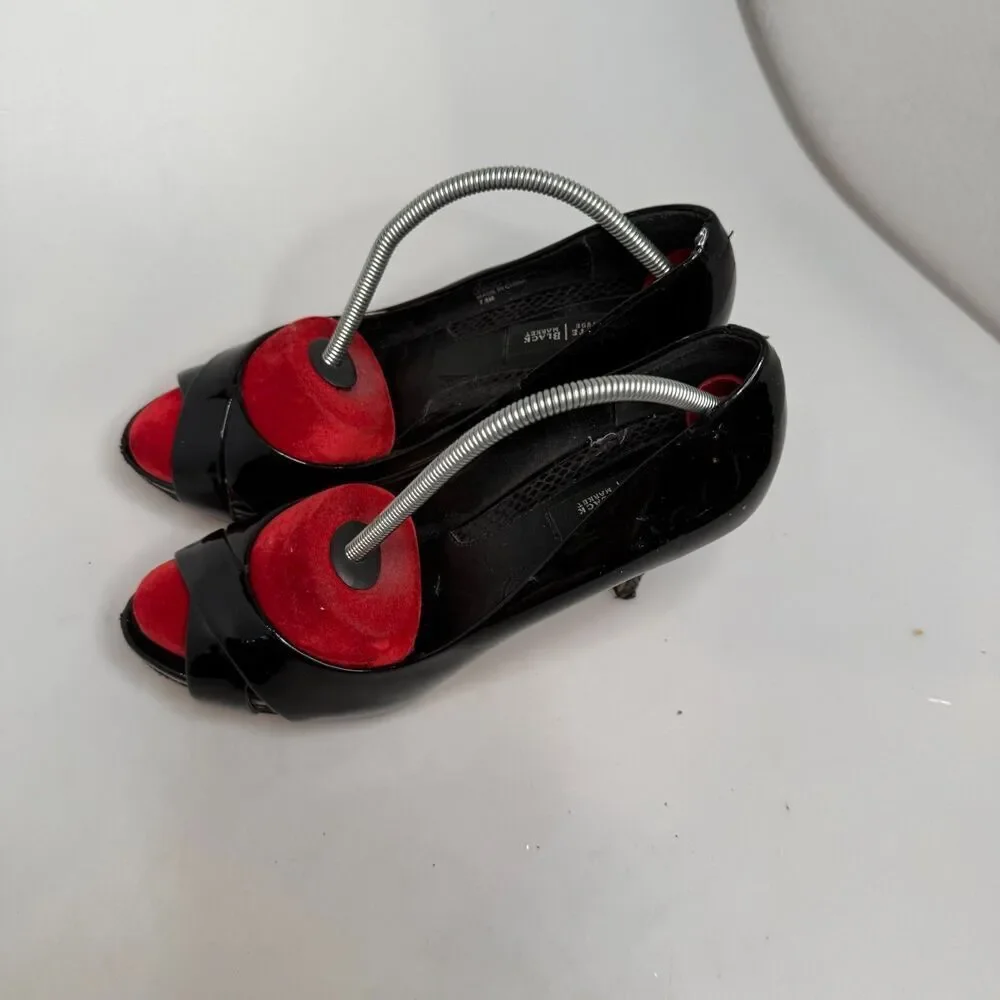 White House Black Market Black Leather Open-Toe Heel 3.5″ Size 7.5M Leather